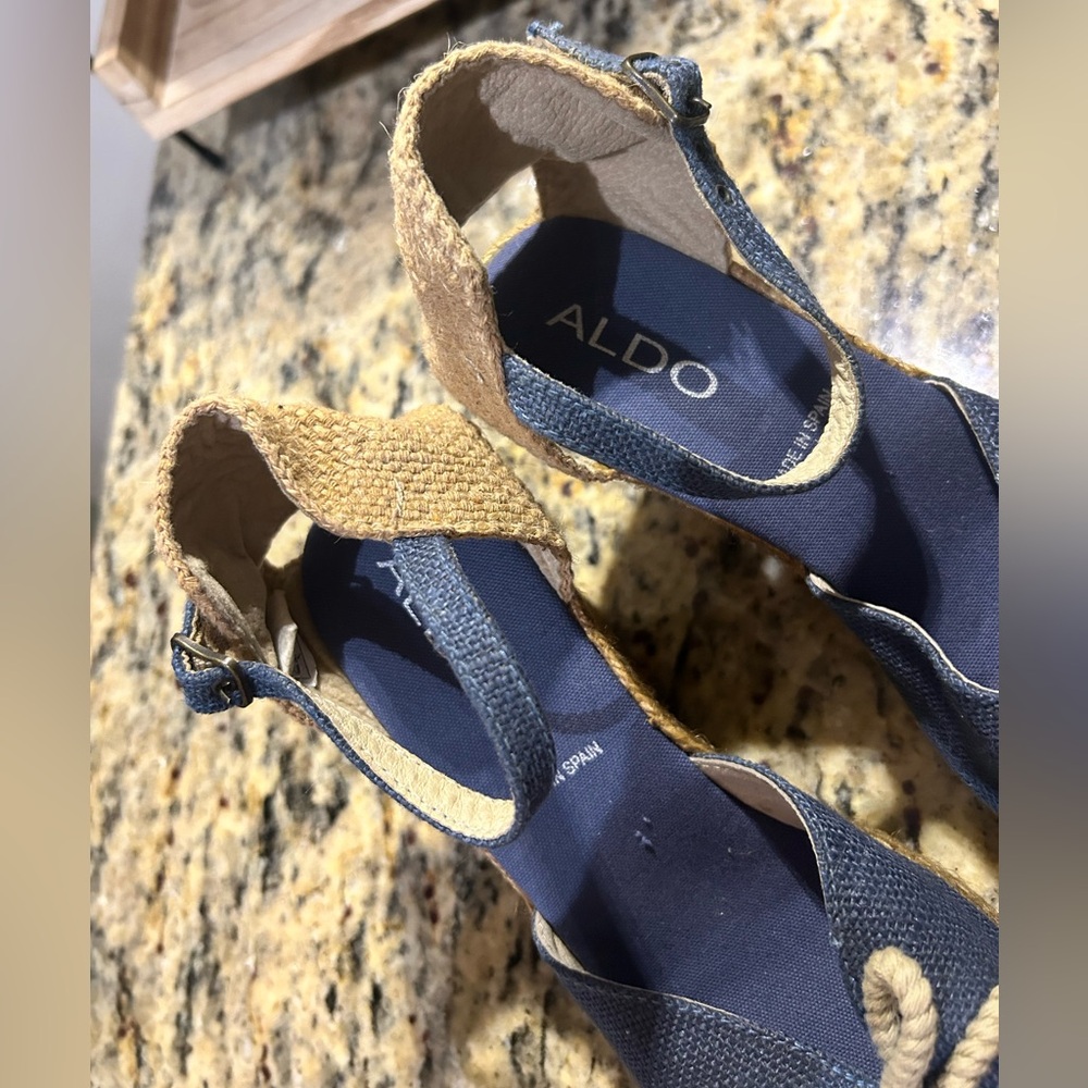 ALDO Boho Denim Wedge Sandals Open Toe Ankle Strap Women’s EU 37 US 6.5 - Picture 5 of 5
